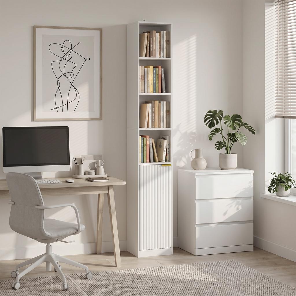 Bookshelf, 6-Tier Shelving Unit, 30 x 24 x 182 cm, Cabinet, Adjustable Shelf, White