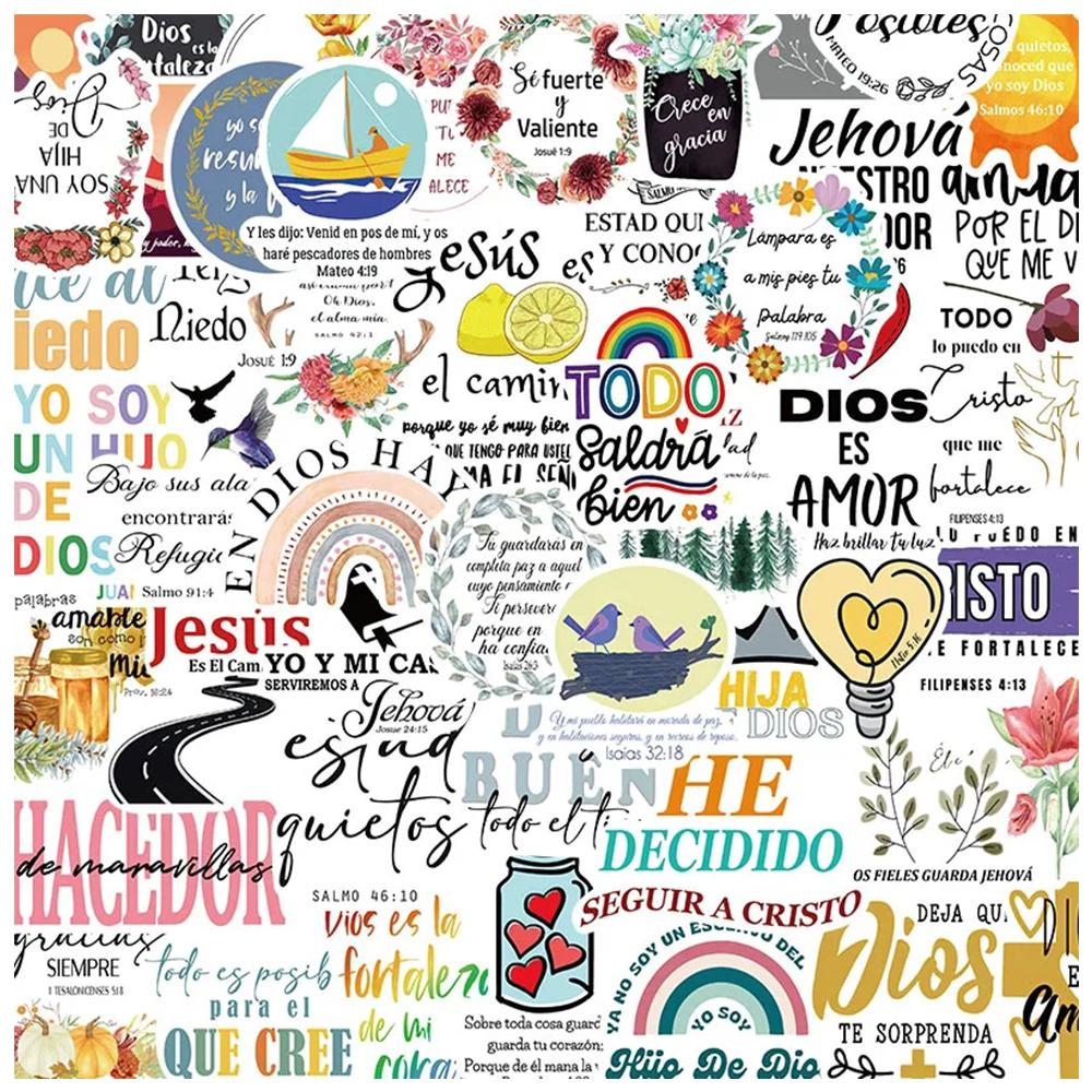 10/30/50PCS Cute Spanish Bible Graffiti Sticker Aesthetic Waterproof DIY Laptop Phone Case Stationery Decoration Sticker Gifts