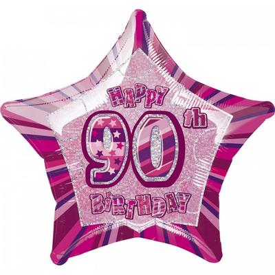 Unique Party Folienballon „Happy 90th Birthday“ mit rosa Stern