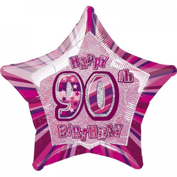Unique Party Happy 90th Birthday Pink Star Foil Balloon