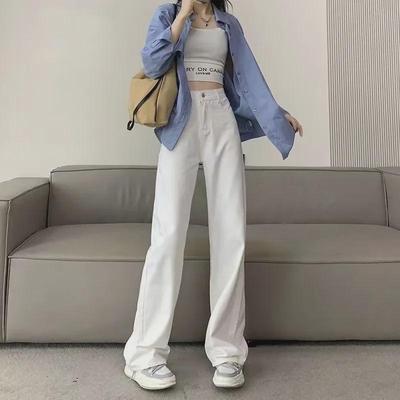 Dames Zomer 2024 Hoge Taille Witte Wijde Pijpen Jeans