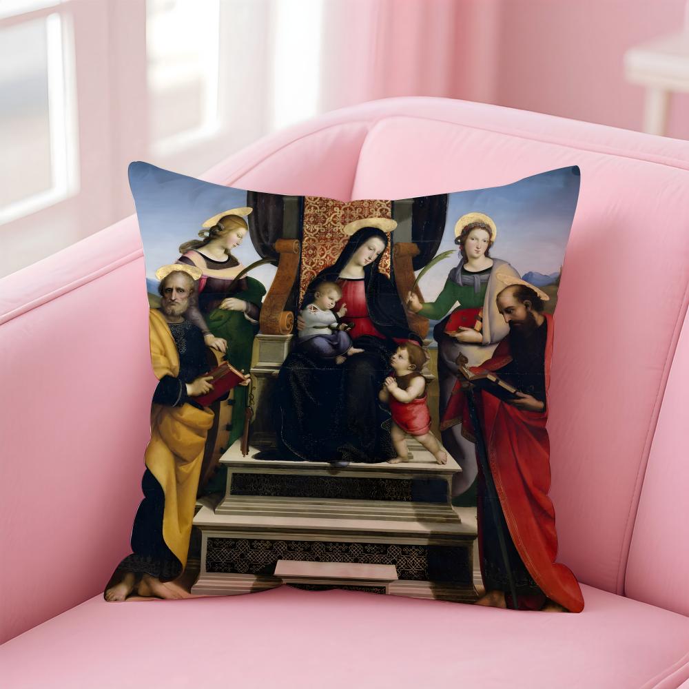 Classical RRaffaello Santi Cushion Cover Pillow Case Ultra Soft Skin Friendly Fabric Cloud Like Comfort  Concealed Zipper