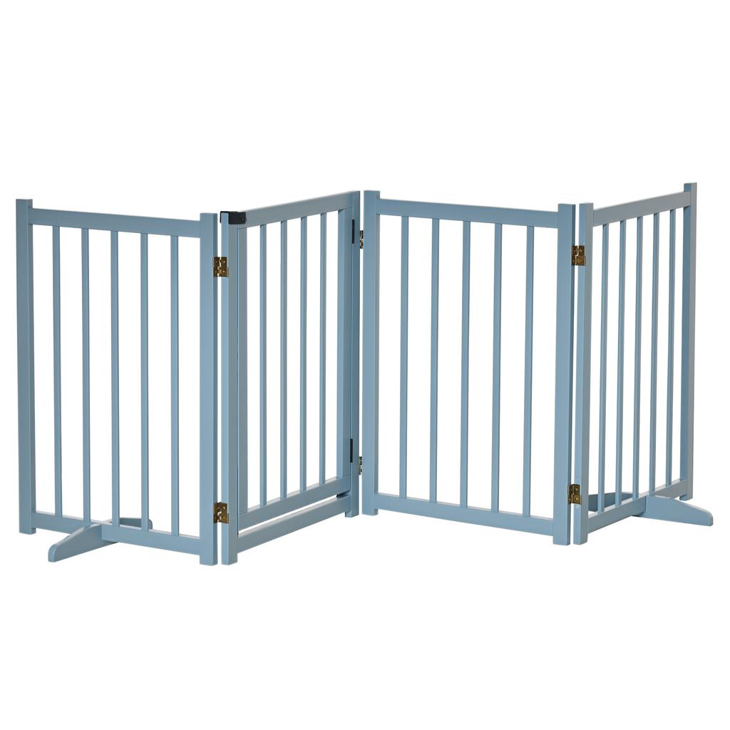 Pet Gate Wooden Foldable Dog Safety Barrier W/ 4 Panels for Small and Medium Dogs Blue