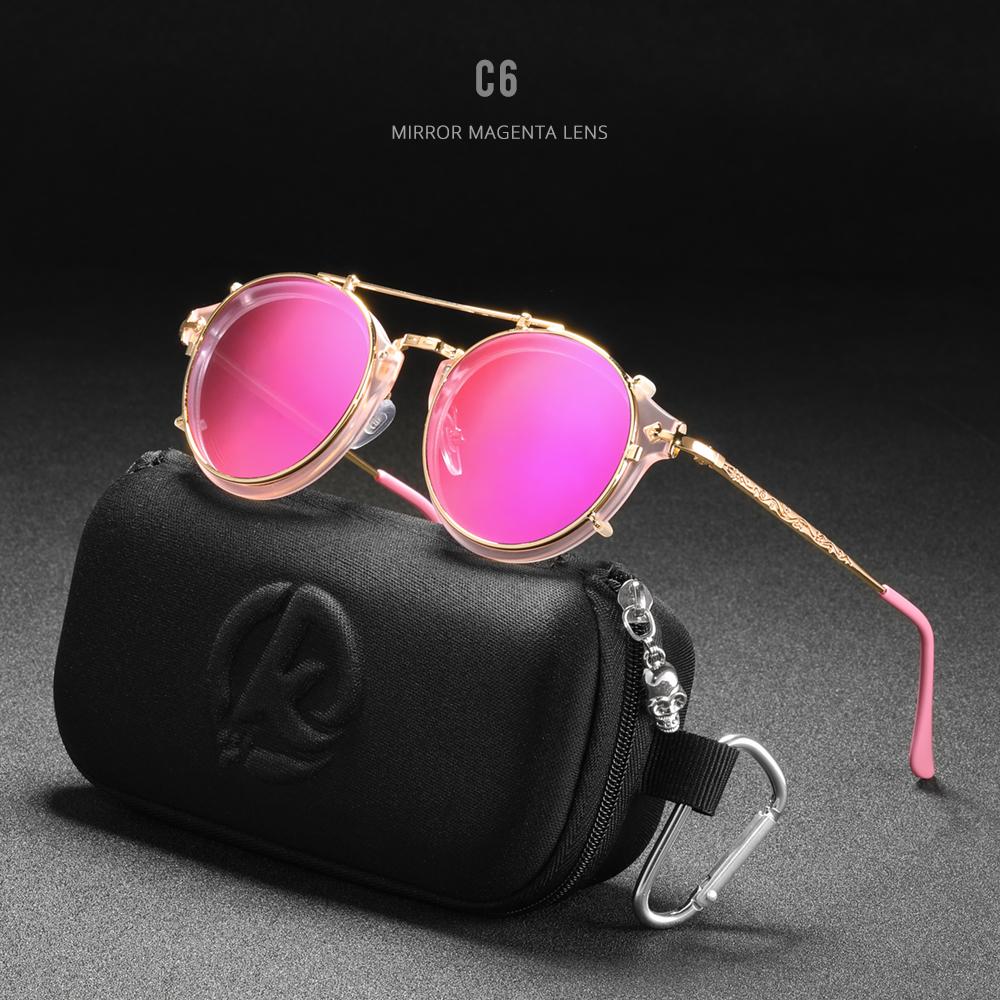 KDEAM Steampunk Clip On Sunglasses Men Round Sun Glasses Women Baroque Carved Legs All-matching Size With Box