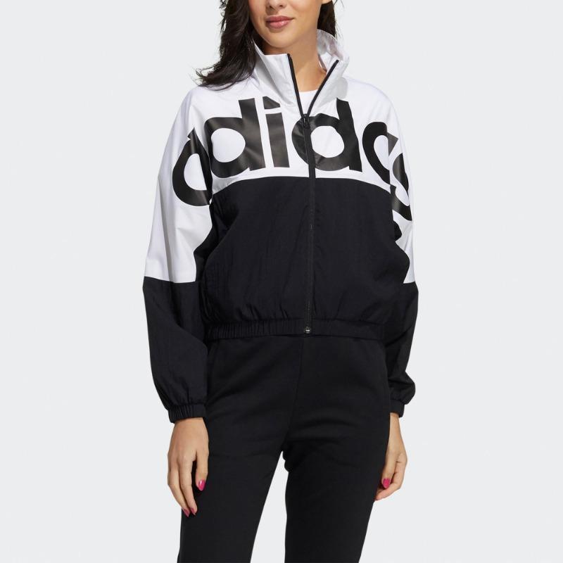 adidas Neo W Icons CE+ Woven Sports Jacket with Stand-Up Collar and Contrasting Logo Print Women Jacket Black GP5425