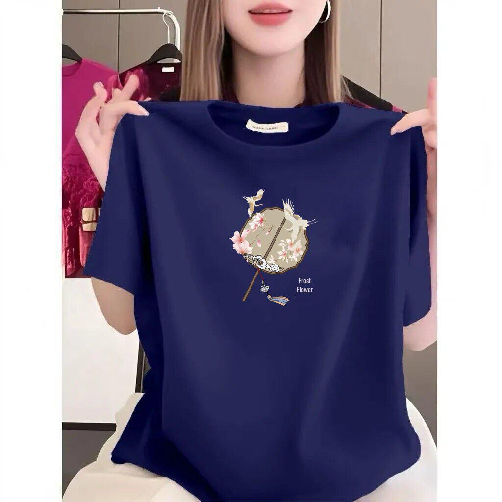 Women's Summer Short-sleeve Printed T-shirt - Loose, Slimming, Casual Wear