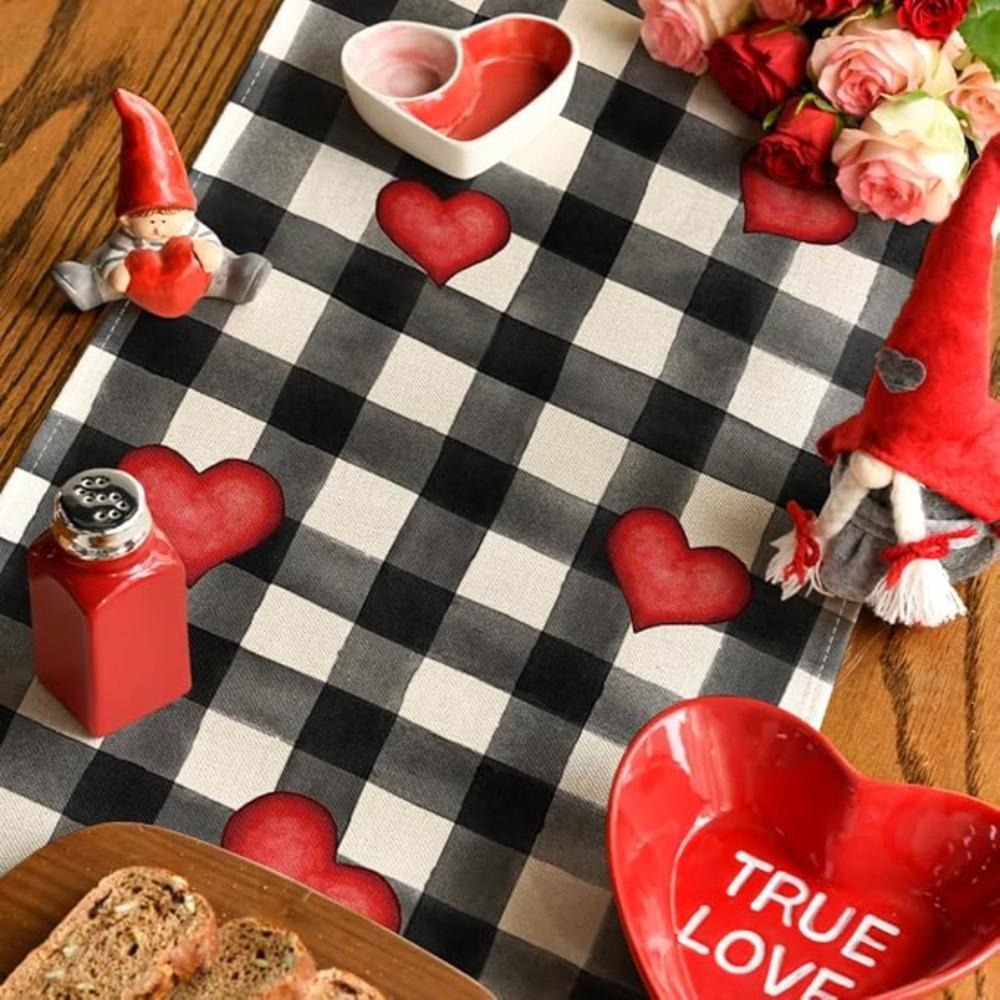 Hearts Gnomes Love Buffalo Plaid Valentine's Day Placemats Anniversary Wedding Holiday Table Mats for Party Kitchen Dining Decoration