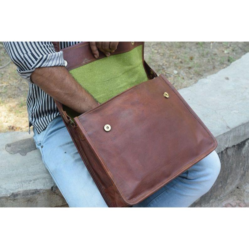 Handmade Leather Messenger Bag: Laptop Satchel, Crossbody Travel Bag