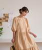 Ppaeppae Small Check Puff Sleeve Tiered Long Dress