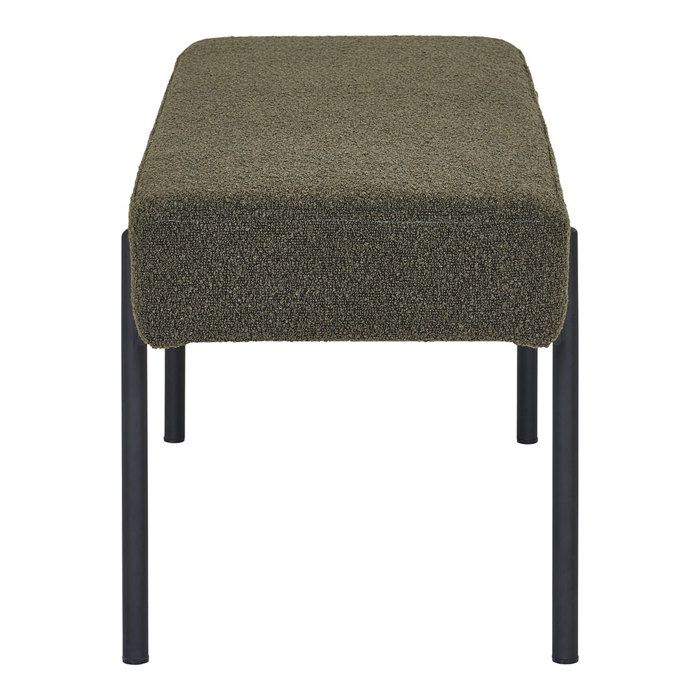 Bench 100x36x42.5 Cm In Dark Green Bouclé Fabric and Black Legs