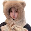 Bear Hat Scarf Set For Winter Adults Warm Knit Windproof Earmuff Gloves Gift Idea