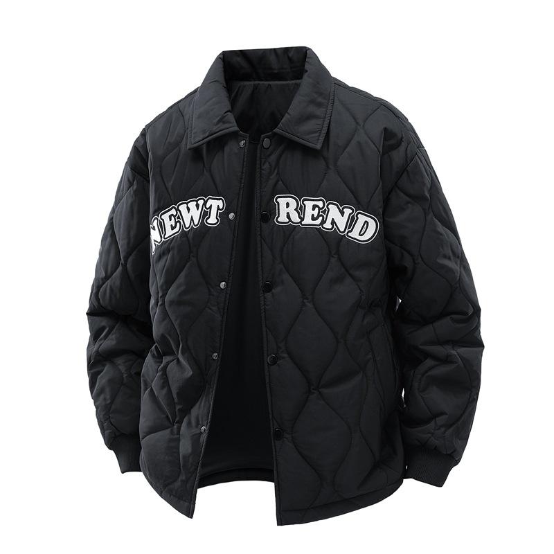 

Однобортное пальто из хлопка с лацканами для мужчин на зиму, ромбовидная решетка, вышивка букв, парная хлопковая куртка, свободная куртка 2XL