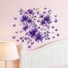 Purple Floral Butterfly Wall Stickers, Removable Anti-Static Waterproof Self-Adhesive PVC Decals for Living Room Bedroom Home Decor