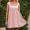 Women's Flower Tie Dress Cute Square Neck Loose Beach Short Dress Open Back Bohemian Summer Sundress