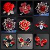 High-End Rose Red Chinese Flower Brooch: Classical Pin for Women's Qipao & Coat Accessories