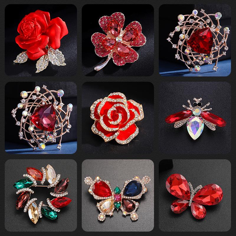 High-End Rose Red Chinese Flower Brooch: Classical Pin for Women's Qipao & Coat Accessories