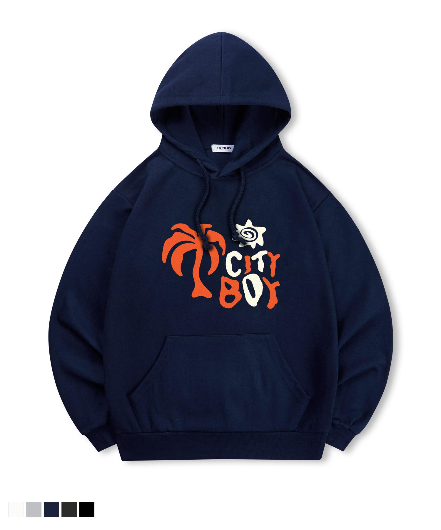 Top Boy [Non-Fleece Or Fleece-Lined] City Boy Print Hooded Sweatshirt (Type B) (Fleece-Lined) Ivory Pth2020/S