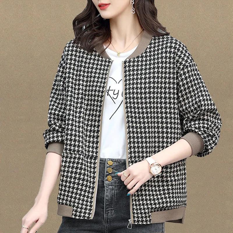 

Женская короткая куртка с мелким узором «гусиная лапка», большого размера, женский повседневный ветровик, весенне-осенний топ для мамы M