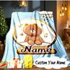 Custom Name Brown Bear Celebration Blanket  Ideal Bedding Blanket Perfect for Travel, Camping, Living Rooms, Offices, Sofas, Fan Christmas Gift
