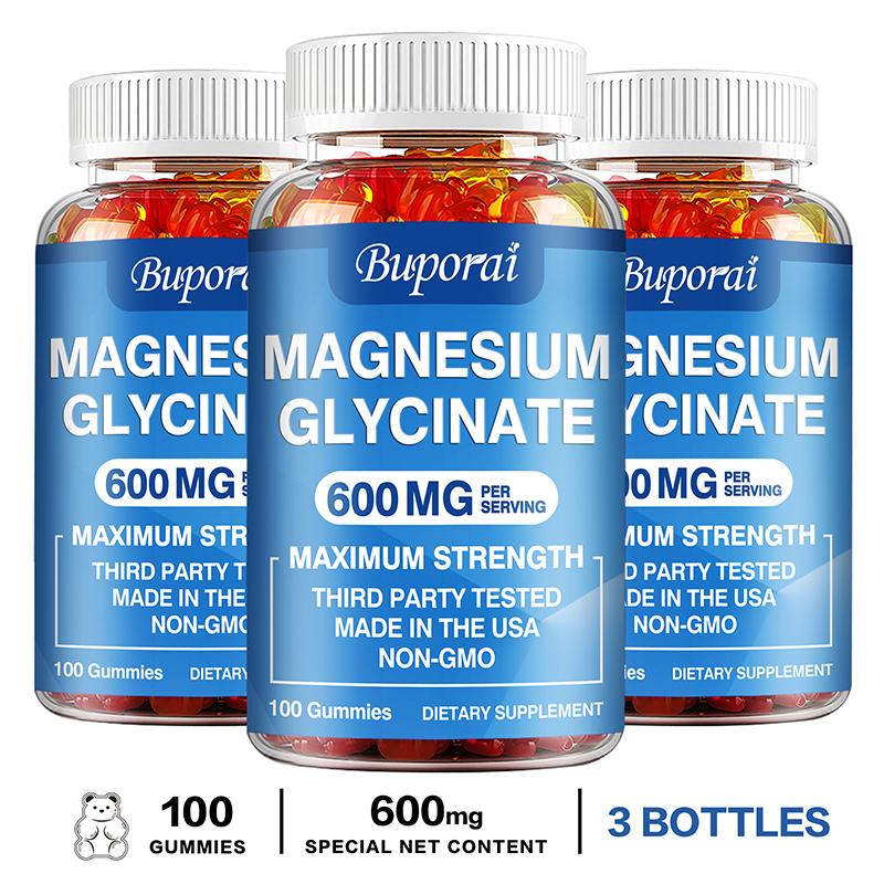Buporai Magnesium Glycine Gummies, 600 mg per serving, gentle and easily absorbed, suitable for adults.