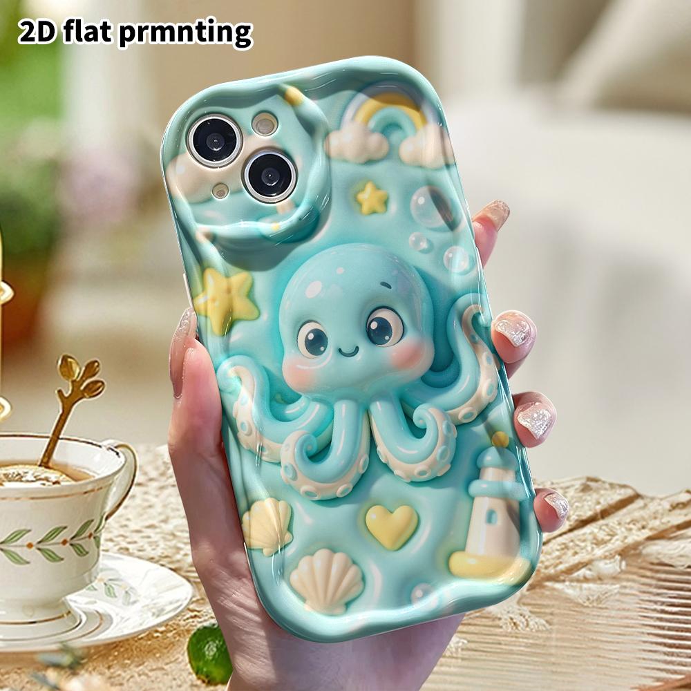 Phone case: 2D flat design, suitable for iPhone 18 17 16 15 14 13 Pro protective case, little ocean octopus, perfect Christmas and Halloween holiday g