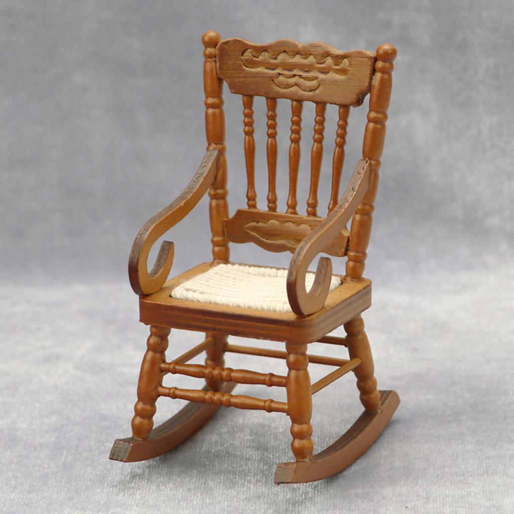 Realistic Vintage Rocking Chair Realistic Pretend Play for Kids Role Display Rocking Chair Model Toy 1:12 Doll House
