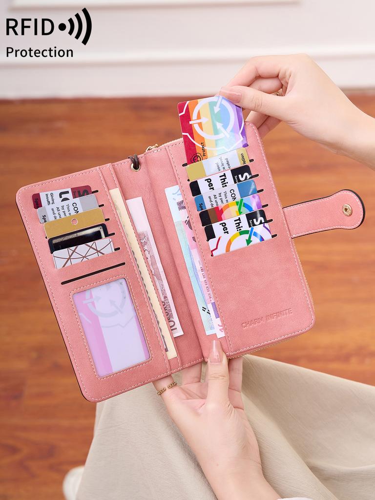 Vintage Elegante Damen Lange Geldbörse RFID Bifold Multifunktionale Reißverschluss Handtasche Münzfach Multifunktionaler Kreditkartenhalter