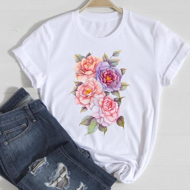 2026 Women Lady Clothing Floral Women Print European and American Short-sleeved T-shirt Women Clothing  Tops  Oversized TShirt