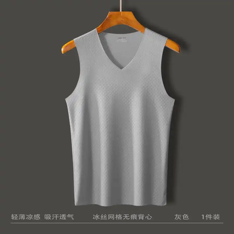 

Men s Black Ice Silk Mesh V-Neck Sleeveless Form Fitted Casual Tank Top L серый