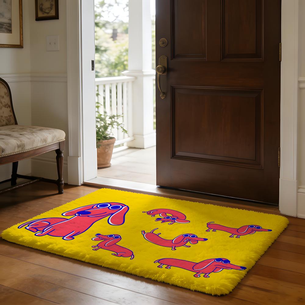 Sausage Dog Dachshund Cute Floor Mat Soft Flannel Absorbent Mat Non-Slip Rug Home Bedroom Bathroom