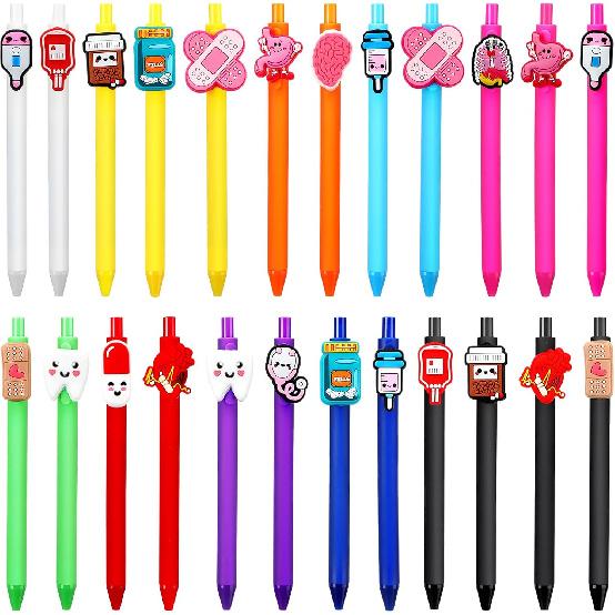 Cholemy 24 Pcs Nurse Pens Set Nursing Appreciation Gifts Bulk Cute Novelty Cartoon BallPoint Pens Medical Themed Pens,Office Supplies for Nurses