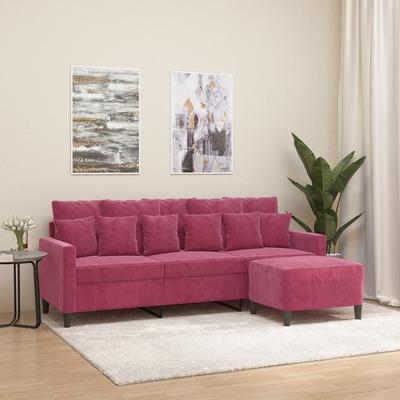 Vidaxl 3-Seater Sofa with Footstool Wine Red 180 Cm, Velvet
