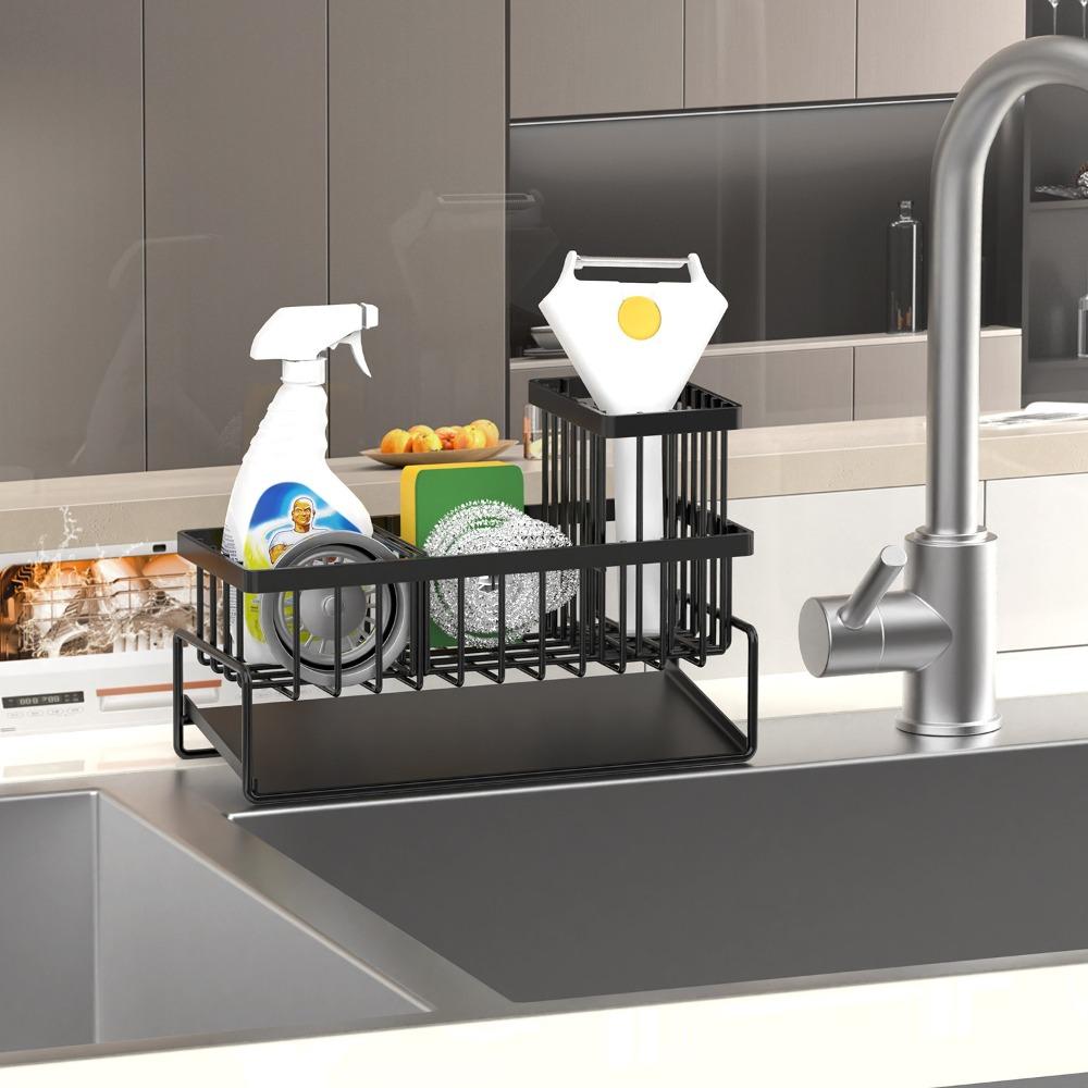 Layered Kitchen Storage Rack Carbon Steel Countertop Organizer Sturdy Sponge Holder  Bathroom