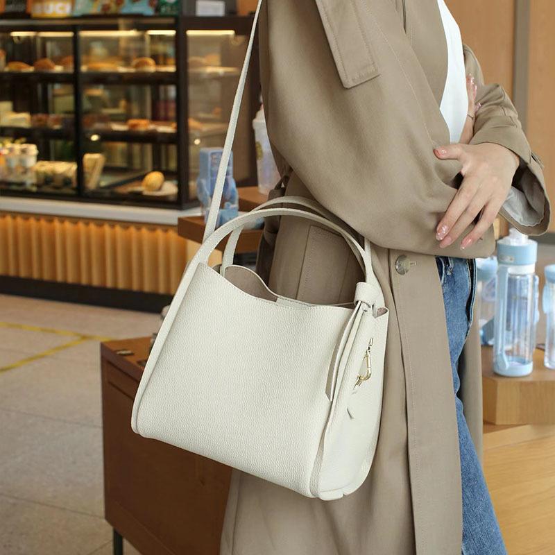 Basket Genuine Leather Bucket Bag Women's Handbag Western Niche Crossbody Bag Top Layer Cowhide Bag for Women