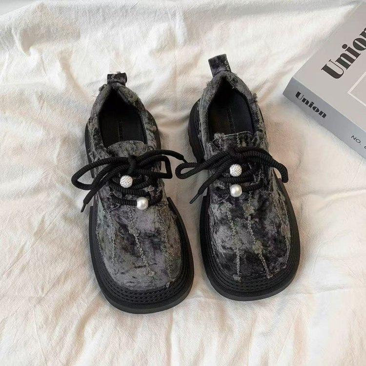 Lace-up big head muffin shoes women's 2025 autumn new small platform women's shoes fashion heightening loafers single shoes