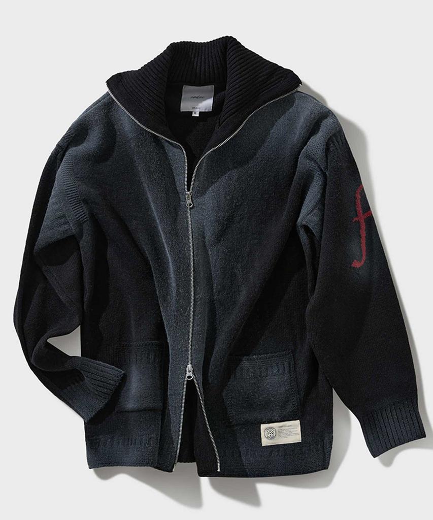 Ffeff Studio Vintage Washed Ffeff Logo Zip-Up Cardigan (Black)