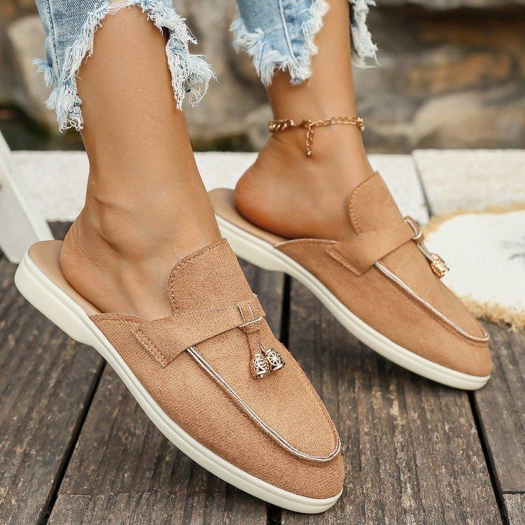 Women's Spring New Women's Wrap Head Half Drawback Wearing One Pedal Muller Lazy Shoes Casual Half Drawback