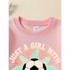 European Sizes Girls' Soft Crewneck Sweatshirt "Just a Girl with Goals" Soccer Print, Casual for Fall Winter, Ideal Holiday Present.