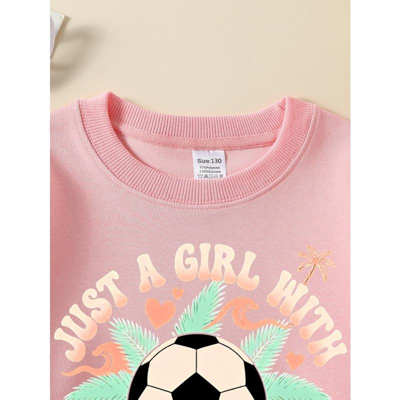 European Sizes Girls' Soft Crewneck Sweatshirt "Just a Girl with Goals" Soccer Print, Casual for Fall Winter, Ideal Holiday Present.