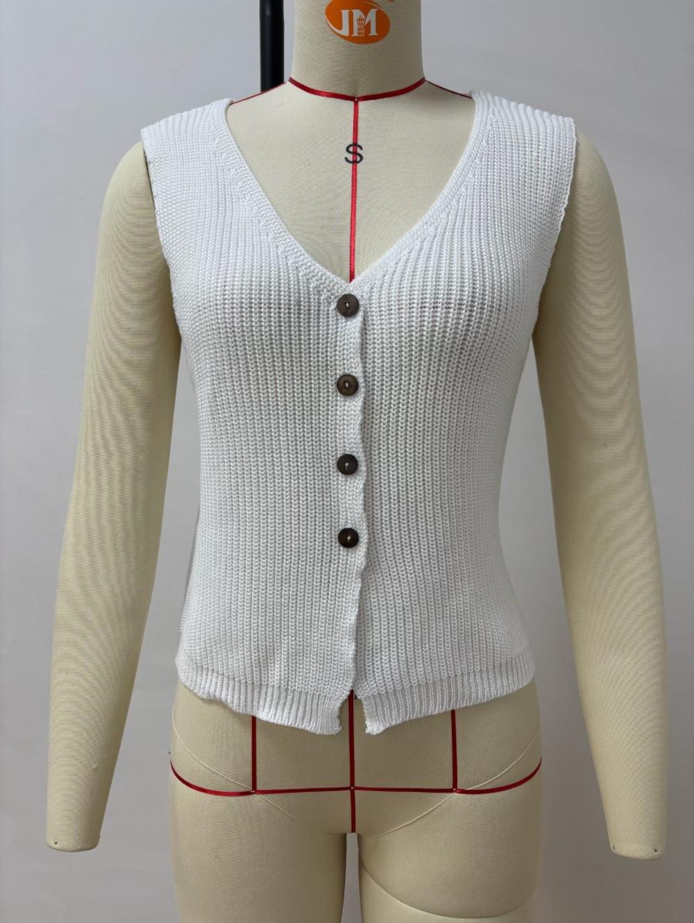 Women S V Neck Sleeveless Knit Cardigan Solid Button Casual Top XS белый
