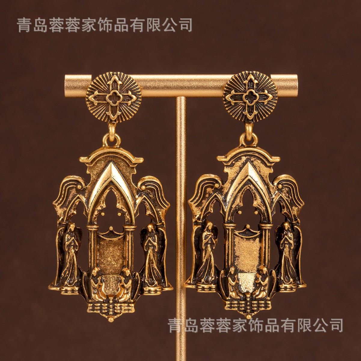 Vintage Angel Castle Heavy Industry Old Earrings European Western Light Luxury