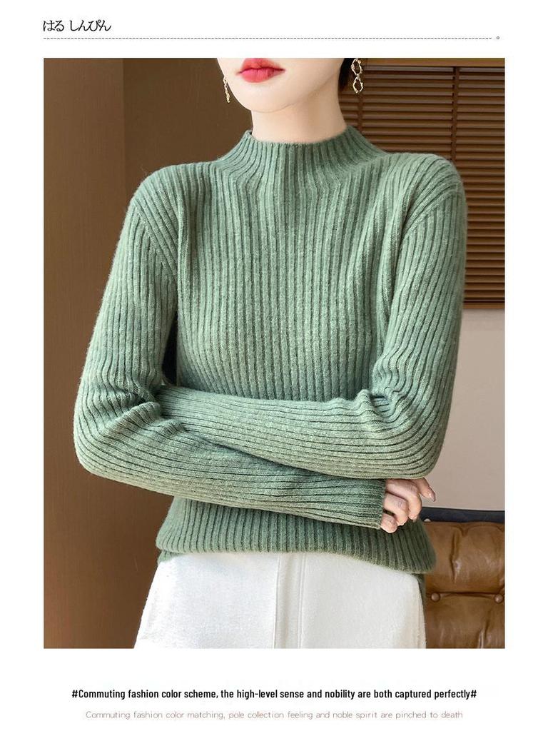 Damen Rollkragen 100% Wolle Verdickter Pullover - Modischer Strickpullover für Herbst und Winter