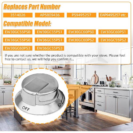 318569904 Cooktop Burner Control Knob, Replacement Knobs Compatible With Frigidaire Electrolux Range Burner Stove Knob Replaces 3514026, AP5809436,
