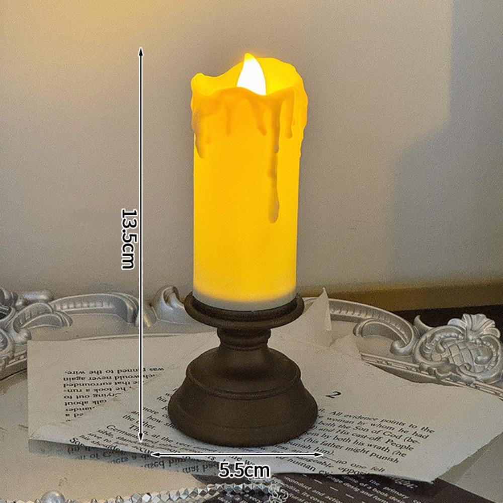 Simulation Electronic Candle with Wax Drip Effect Flameless Led Candle Holder Night Light Ornaments