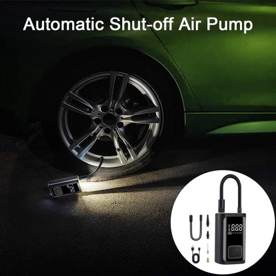 

Беспроводной воздушный насос со светодиодной подсветкой Power Bank 3-в-1, нагнетатель шин, портативный воздушный компрессор с цифровым манометром, автоматическая остановка, быстрое накачивание для автомобиля чёрный/зелёный