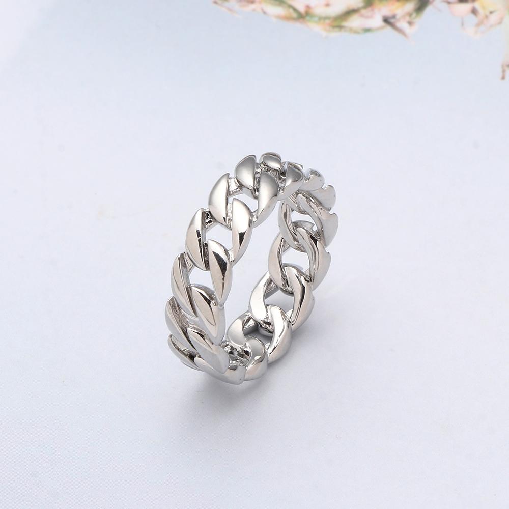 Silver Color Wedding Gold Filled Stainless Steel Band Ring Jewelry Link Chain Ring