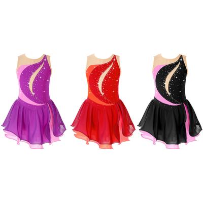 Girls' Figure Skating Dress Sleeveless Glitter Rhinestone Ballet Leotard Dress Competition Costume Gymnastics Suit