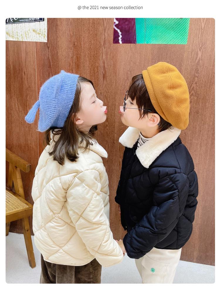 Unisex Kids' Fur Collar Cotton Padded Jacket - Warm Korean Style Outerwear for Toddlers
