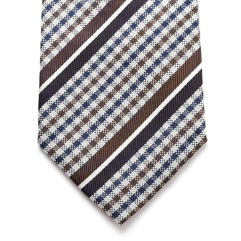 Michiko London Brand Made in Japan with Italian Silk Jacquard Checked and Business Regular Size Necktie, Fabric, Striped, Style, (C Brown)