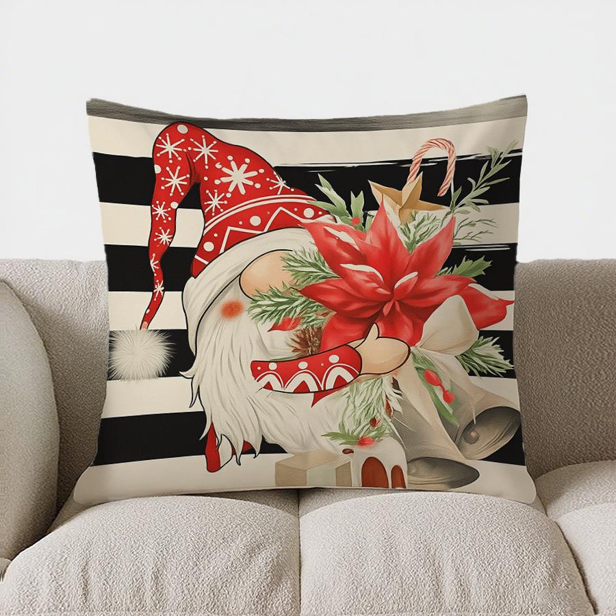 Home Decor Santa With Poinsettia Christmas Pillow Cover Pattern Cushion Cover Suitable For Sofa Bedroom Car Pillow Cover